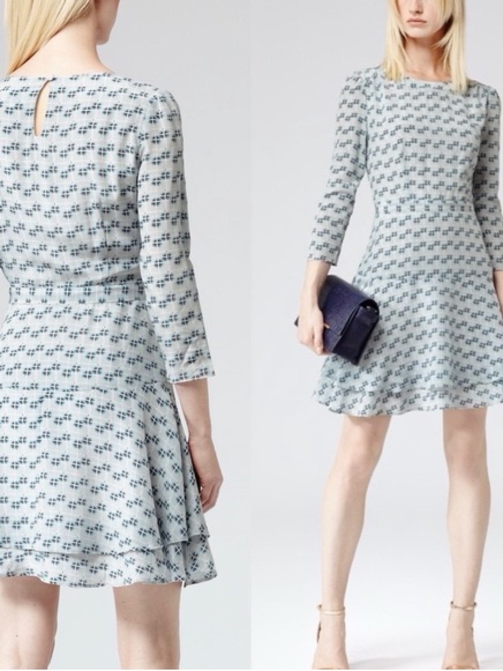 Reiss Giselle Watercolor Check Printed Frill Layered Mini Dress